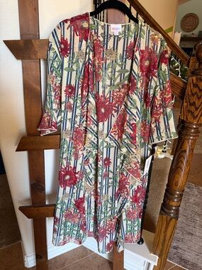 LuLaRoe Floral Stripe Swim Coverup in Red, Green, Cream